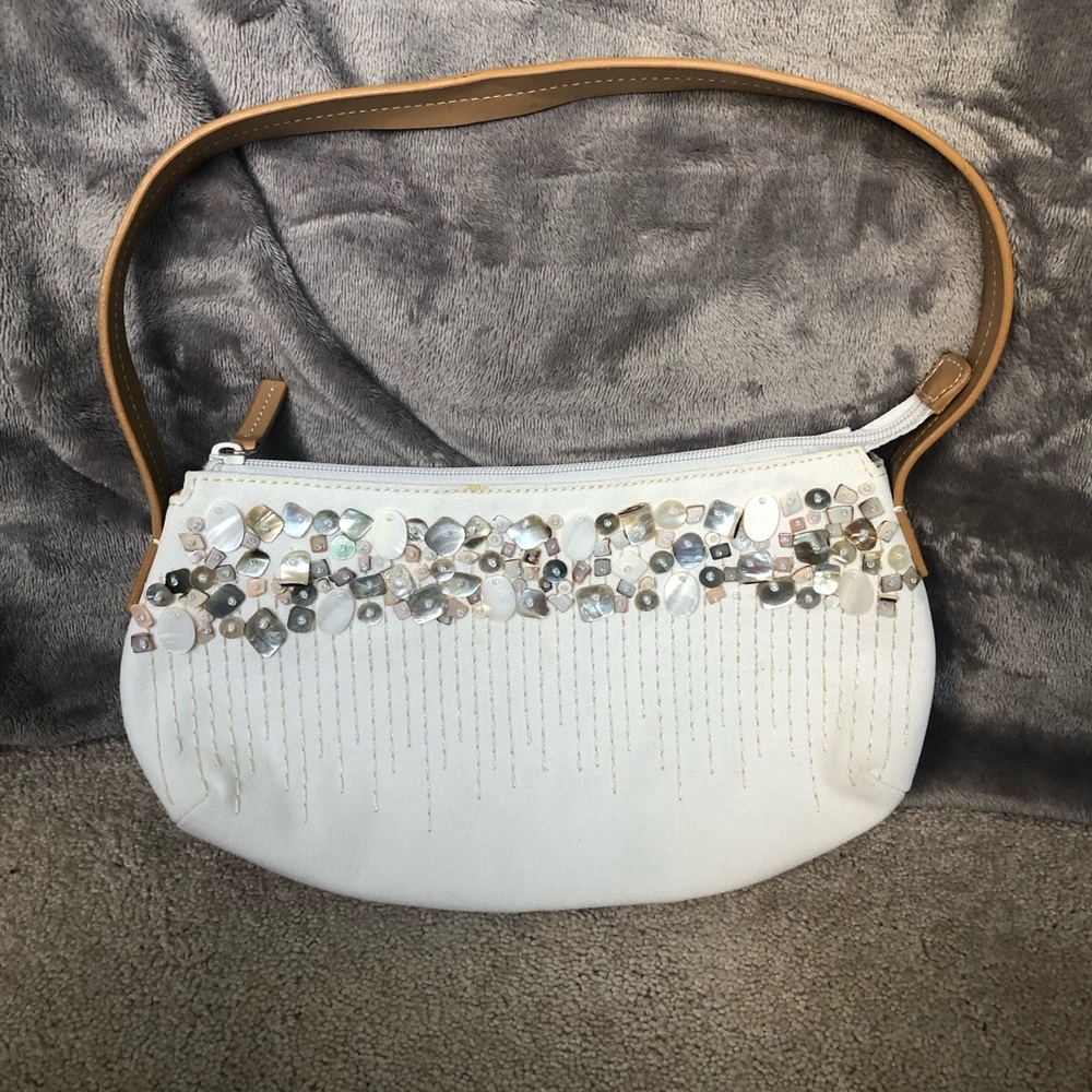 Nine West Canvas Beaded Shoulder Bag